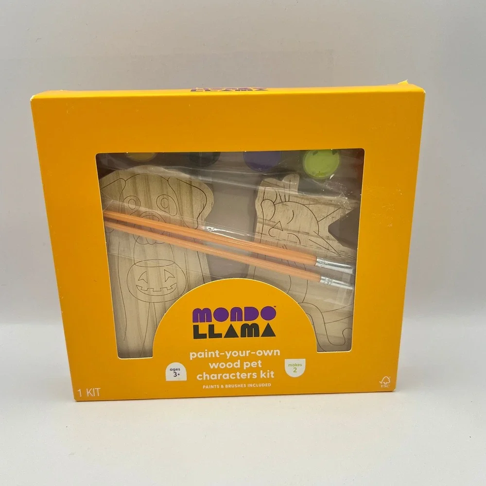 Mondo Llama Paint Your Own Wood Pet Characters Kit Halloween Cat Dog 10pc Set
